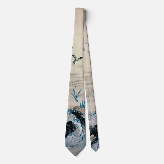 Birds Fighting in the Mountain Stream, Hokusai Tie (Front)