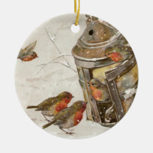 Birds Find Shelter in Lantern Vintage Christmas Ceramic Tree Decoration