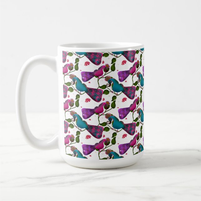 Birds floral seamless pattern Curtain Coffee Mug (Left)