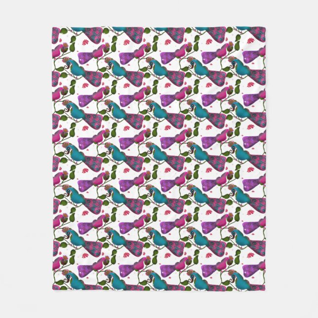 Birds floral seamless pattern Curtain Fleece Blanket (Front)