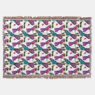 Birds floral seamless pattern Curtain Throw Blanket