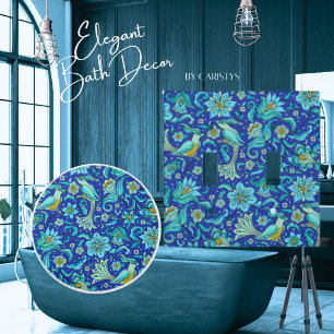 Birds Florals Royal Blue, Yellow Ceramic Knob