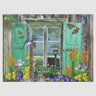 Birds Flower Garden Rustic Shed Tissue Paper