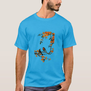 BIRDS & FLOWER PAINTING MEN'S TEAL CASUAL T-SHIRT
