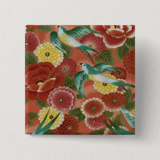 Birds & Flowers 15 Cm Square Badge (Front)