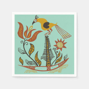 Birds & Flowers,American Country Folk Art Napkin