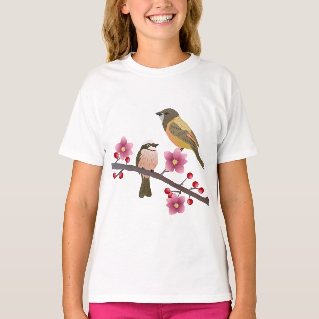 Birds, Flowers, Animals T-Shirt (Front)
