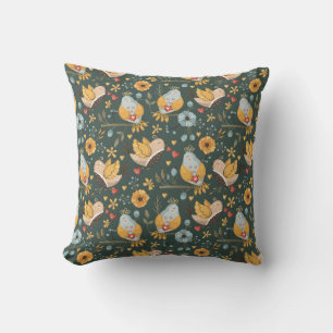 Birds Flowers Bohemian Pattern Cushion