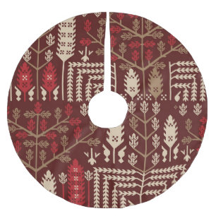 Birds Flowers Dark Blue Pattern Brushed Polyester Tree Skirt