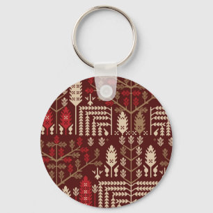 Birds Flowers Dark Blue Pattern Key Ring
