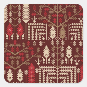Birds Flowers Dark Blue Pattern Square Sticker