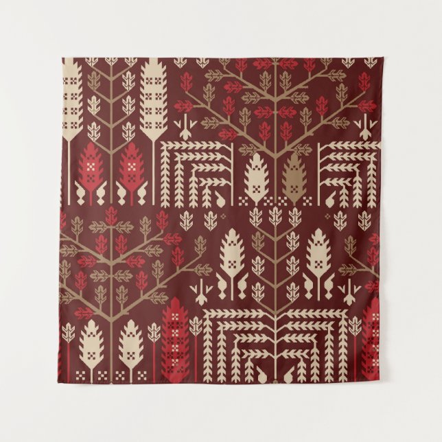 Birds Flowers Dark Blue Pattern Tapestry (Front)