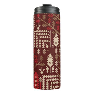 Birds Flowers Dark Blue Pattern Thermal Tumbler