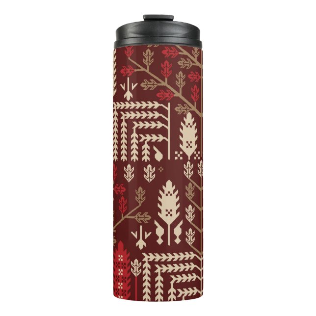 Birds Flowers Dark Blue Pattern Thermal Tumbler (Front)