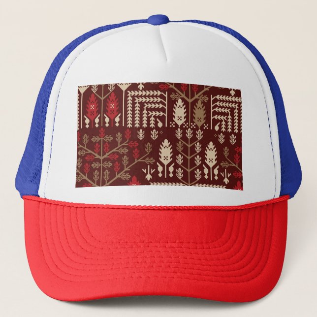 Birds Flowers Dark Blue Pattern Trucker Hat (Front)