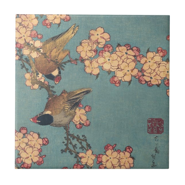 Birds Flowers Hokusai Japanese Art Ceramic Tile (Front)