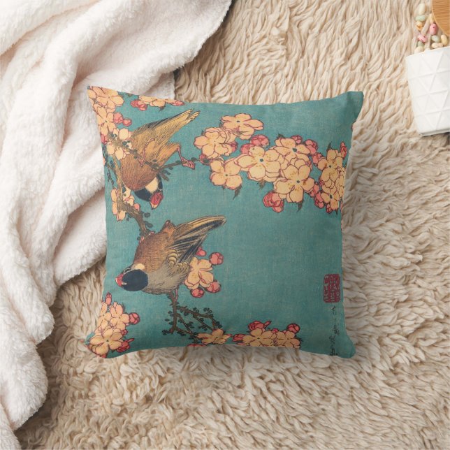 Birds Flowers Hokusai Japanese Art Cushion (Blanket)