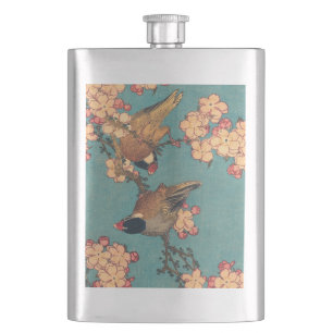 Birds Flowers Hokusai Japanese Art Hip Flask