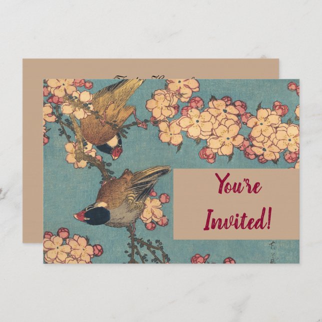 Birds Flowers Hokusai Japanese Art Invitation (Front/Back)