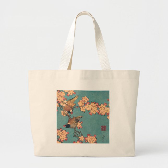 Birds Flowers Hokusai Japanese Art Large Tote Bag (Front)