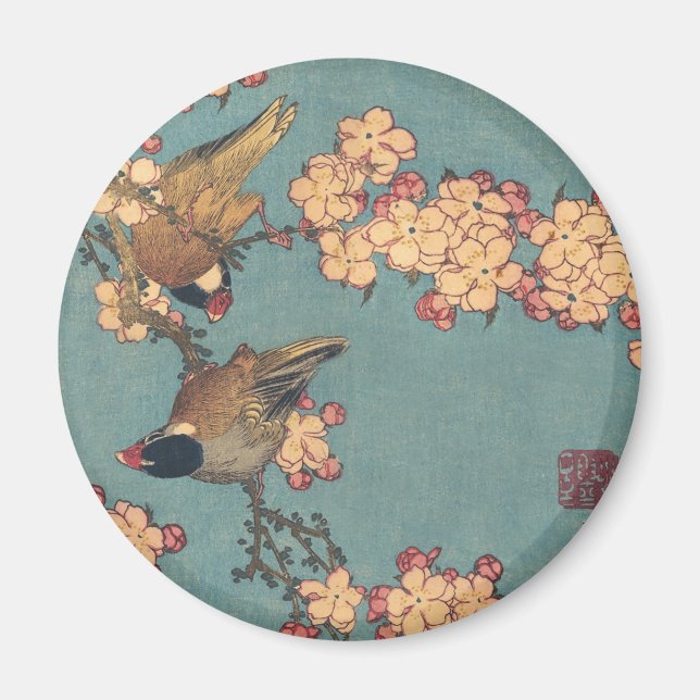 Birds Flowers Hokusai Japanese Art Magnet (Front)
