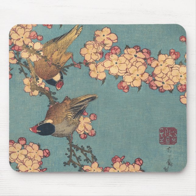 Birds Flowers Hokusai Japanese Art Mouse Pad (Front)