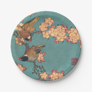 Birds Flowers Hokusai Japanese Art Paper Plate