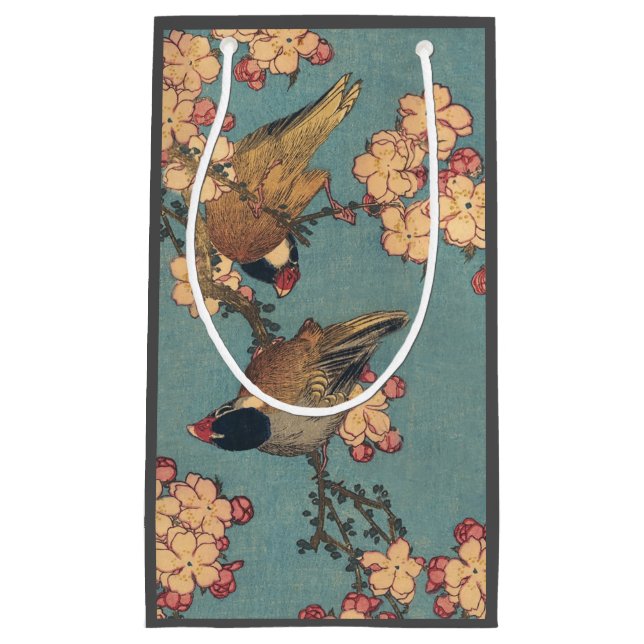 Birds Flowers Hokusai Japanese Art Small Gift Bag (Front)