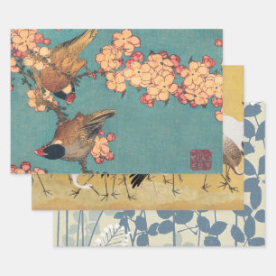Birds Flowers Hokusai Japanese Art Wrapping Paper Sheet