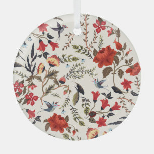 Birds & Flowers: Seamless Floral Design Glass Tree Decoration