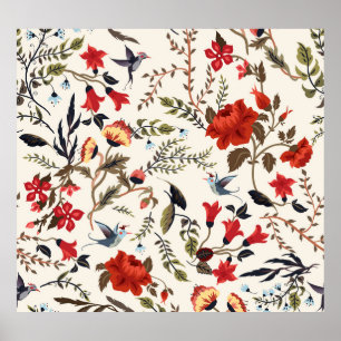 Birds & Flowers: Seamless Floral Design Poster