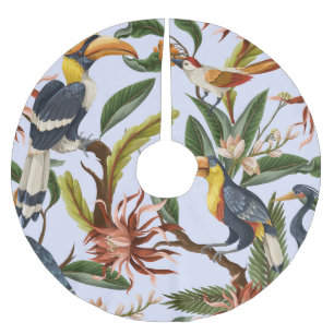 Birds & Flowers: Tropical Vintage Pattern. Brushed Polyester Tree Skirt