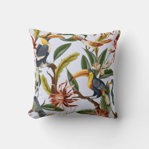Birds & Flowers: Tropical Vintage Pattern. Cushion