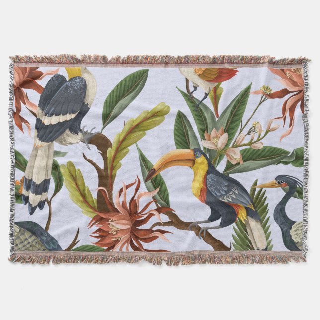Birds & Flowers: Tropical Vintage Pattern. Throw Blanket (Front)