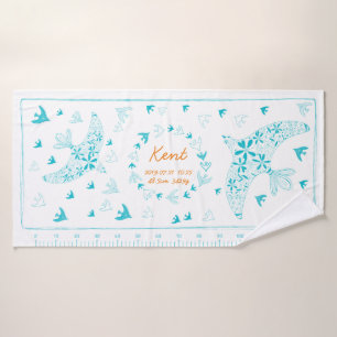 Birds fly. Birth Memorial_Blue3 Bath Towel