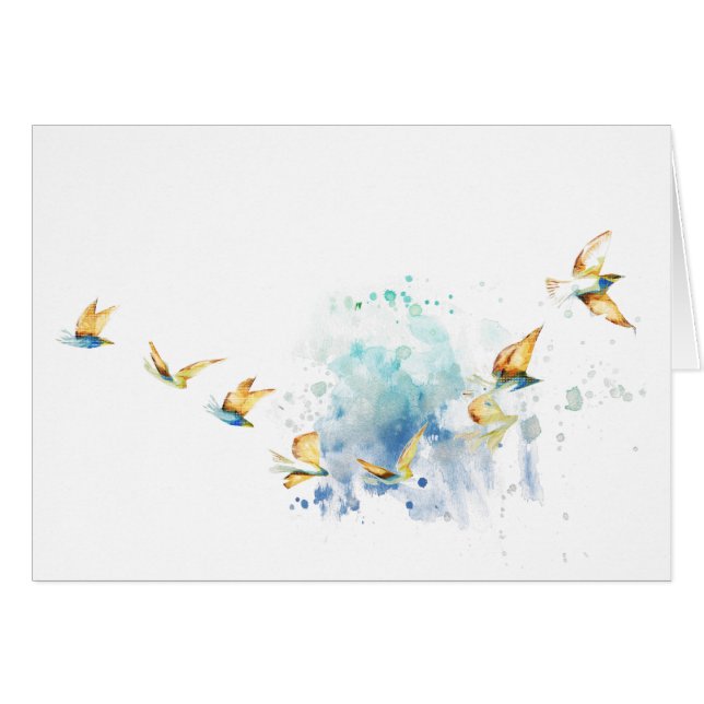 birds fly colourful ink print (Front Horizontal)