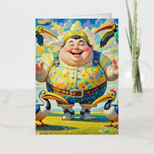 Birds flying around a happy man foil greeting card