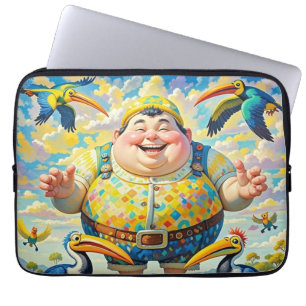 Birds flying around a happy man laptop sleeve