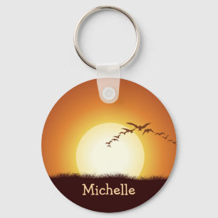 Birds Flying at Sunset Personalised Keychain
