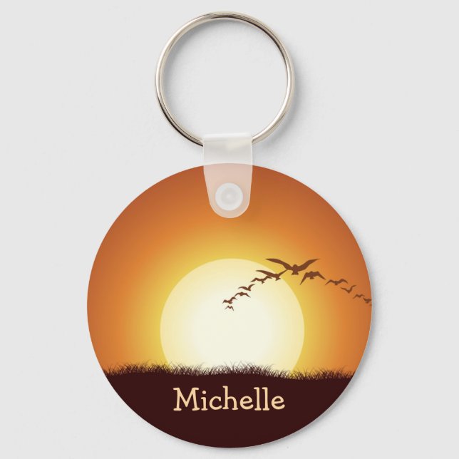 Birds Flying at Sunset Personalised Keychain (Front)