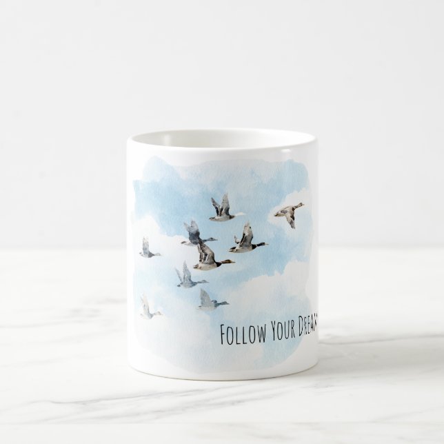Birds Flying Blue Sky Clouds Coffee Mug (Center)