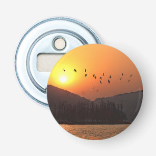 Birds Flying in Sunset Sky Over East Lake Bottle Opener