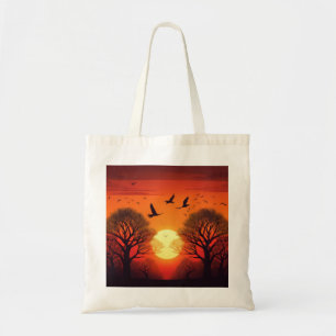 Birds Flying Over Sunset – Serene Nature Art Tote Bag