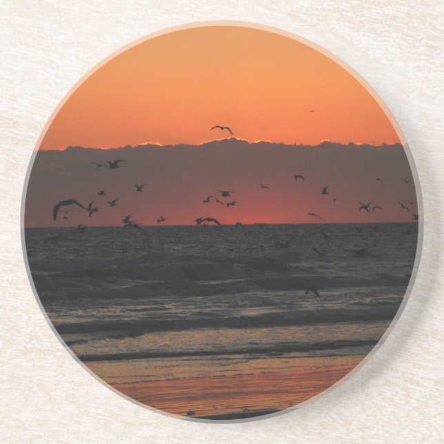 Birds Flying Over the Beach Photograph Coaster (Front)