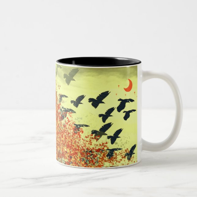 Birds Flying Red Moon Two-Tone Coffee Mug (Right)