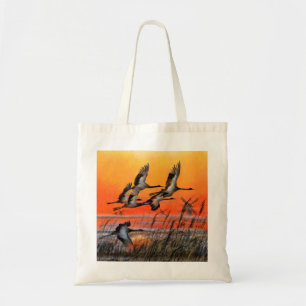 Birds Flying Sunset Tote Bag - Painting