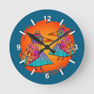 Birds full of colour round clock