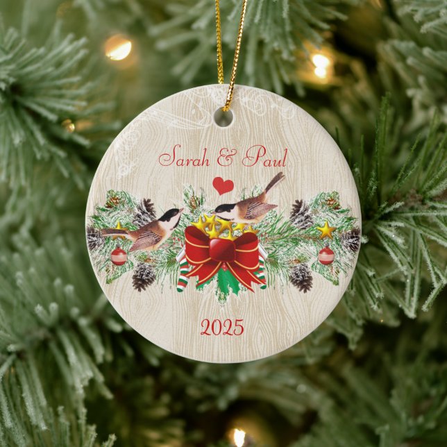Birds Garland & Pinecones Christmas Photo Ornament (Tree)