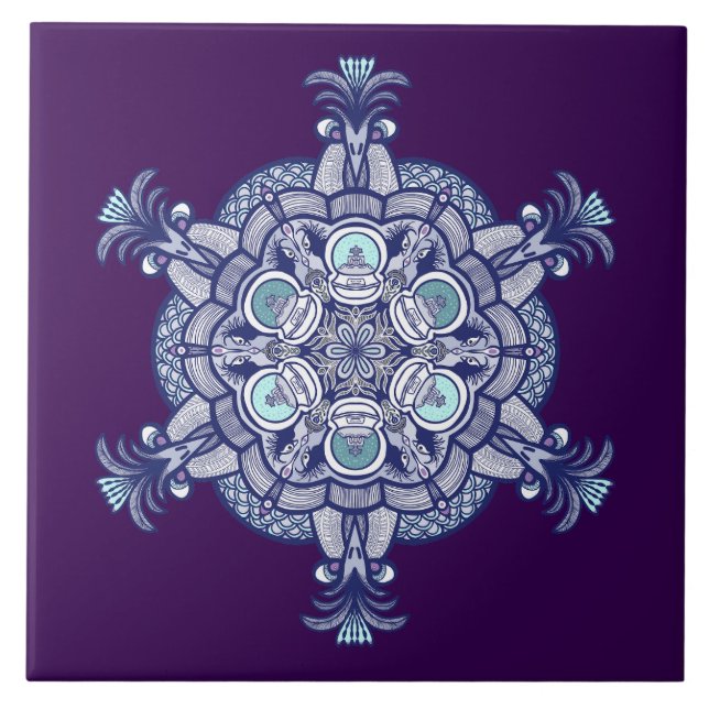 Birds & Globes design Ceramic Tile (Front)