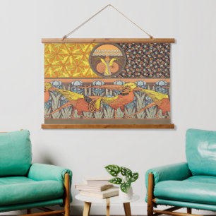  Birds,Golden Pheasants & Irise Art Nouveau Hanging Tapestry